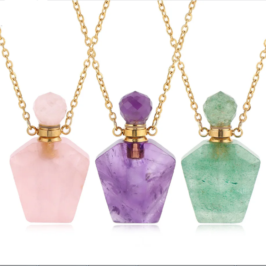 Diffuser Necklace Locket - Натуральный кристаллический камень, флакон духов, кулон,